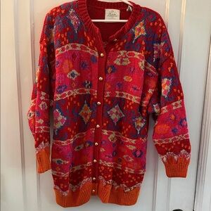 Rare! Vintage 90s Express Internationale hand-knitted Geometric Cardigan L/3